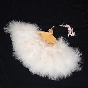 Turkey Feathers Ivory Color Hand Fan, 1990s, VTG